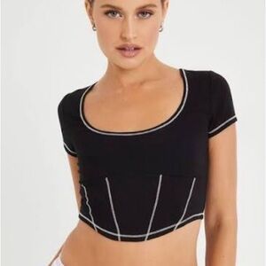 Garage Black Crop Top with White Accents Haut Corset Tee